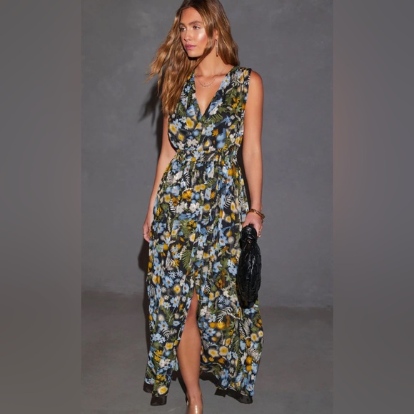 Endless Rose Floral Maxi Dress - Blue and Yellow - Picture 1 of 4